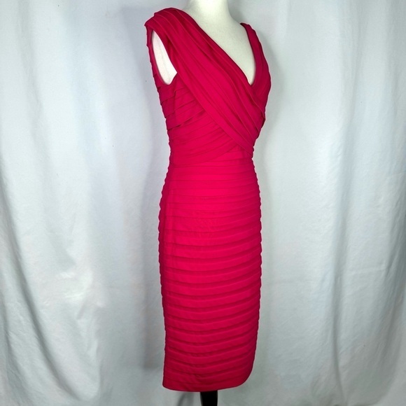 Tadashi Collection bodycon knee-length dress all-over pleats raspberry pink Med - Picture 9 of 9